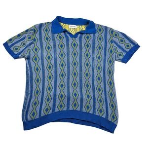 OXKNITSTORE Shirt Mens 2XL Geometric Diamond Knit Golf Polo Retro Disco Sweater